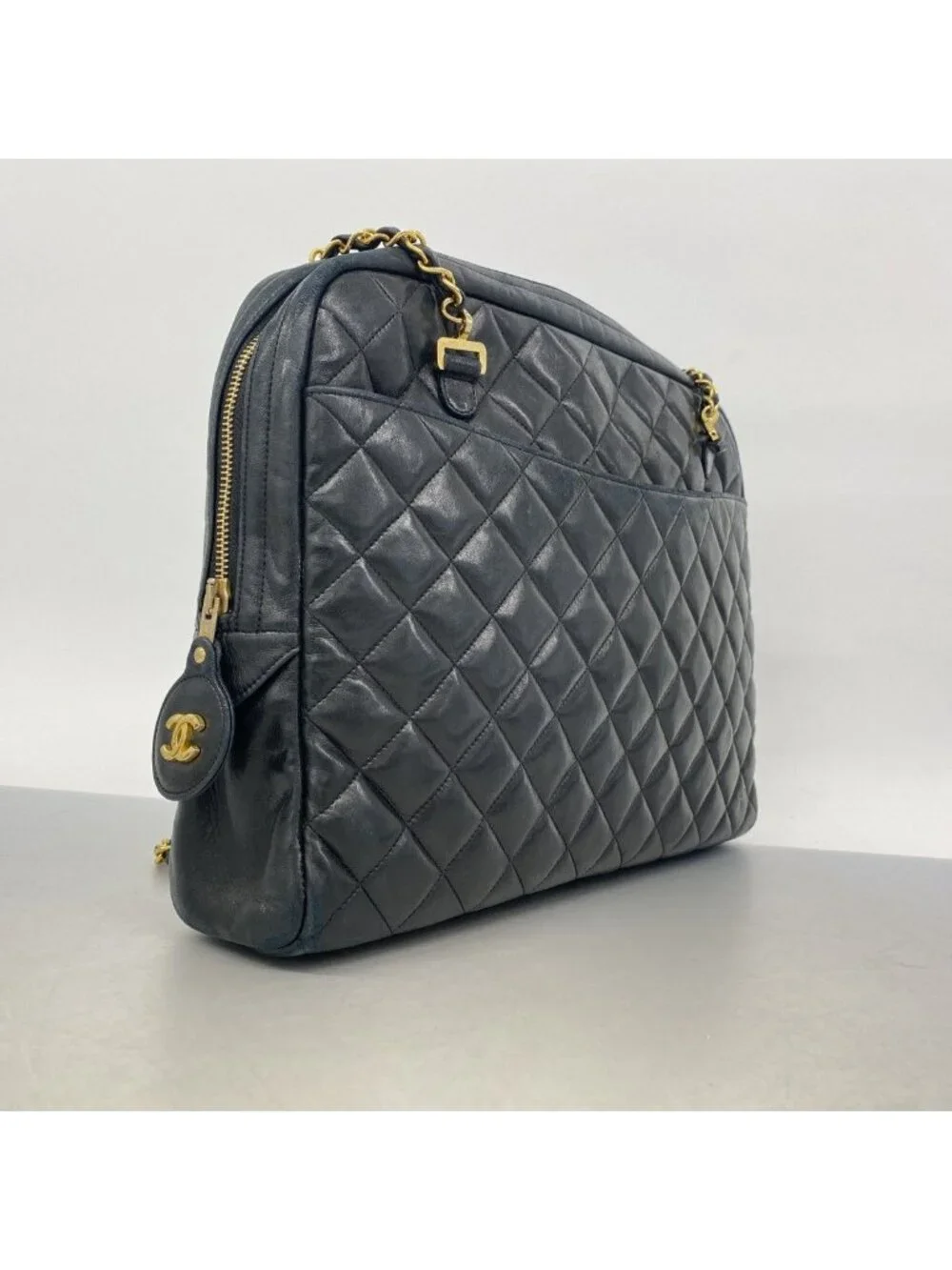 Chanel Shoulder Bag Quilted Lambskin Black Gold